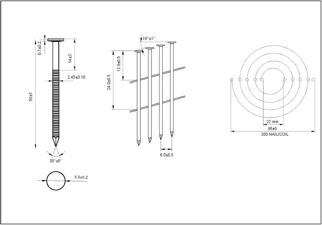 15° Coilnägel - 2,1X50mm, 10.500 stück, Ringnägel für Druckluft-Nagler, Ring/verzinkt, für fast alle