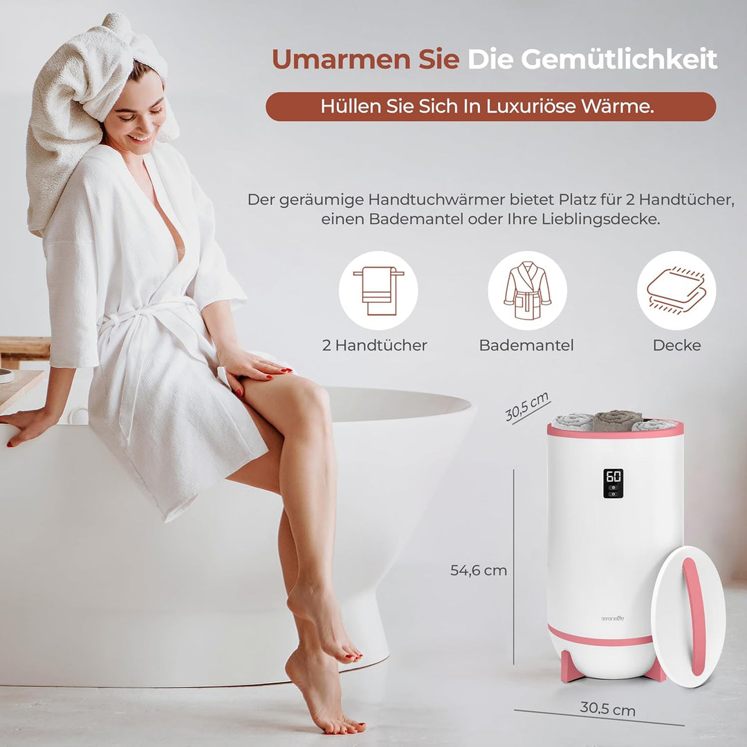 SereneLife Handtuchhalter Stehend Rosa – Elektrischer Handtuchwärmer für 2 Handtücher Energiesparend