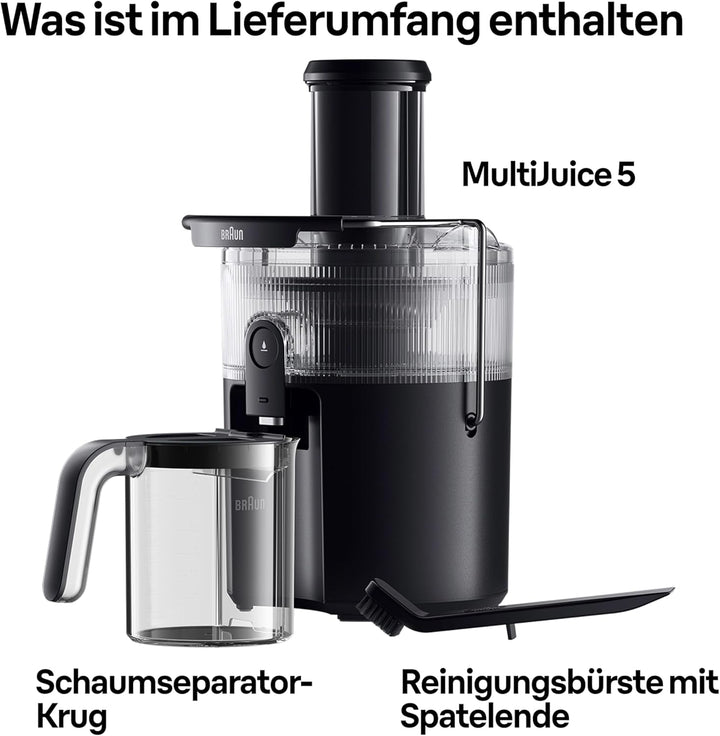 Braun MultiJuice 5 SJ500, Zentrifugalentsafter mit ColdXtract-Technologie, 75 mm Einfüllöffnung, 1,5