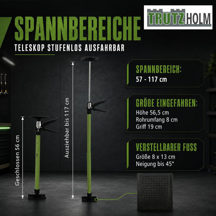 2x Montagestütze kurz 57-117 cm Klicksystem Teleskopstütze Einhandstütze Zargenspanner