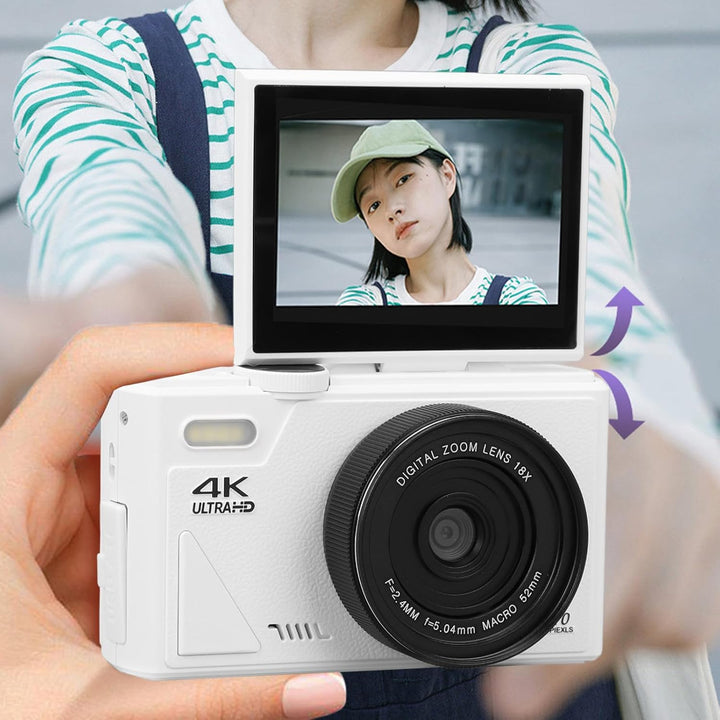 5K 75MP Digitalkamera mit 18 facher Optischer Zoomstabilisierung, 3 Zoll Flip Bildschirm, Retro Digi
