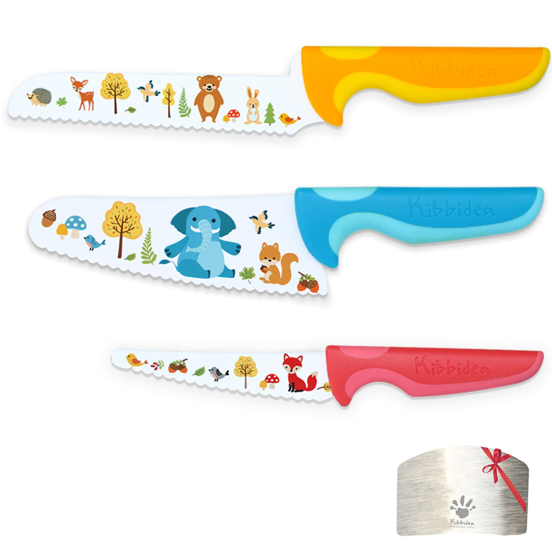 Kibbidea Kindermesser-Set 4-teilig, Küchenmesser für Kinder ab 3 Jahren, Edelstahl, Abgerundete Klin