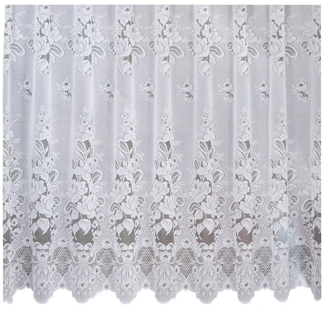 Ilkadim Fertiggardine 300cm x 250cm Gardine Store Weiss Blumen Kräuselband Vorhang