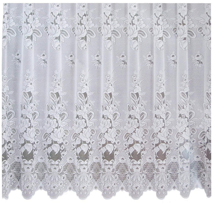 Ilkadim Fertiggardine 300cm x 250cm Gardine Store Weiss Blumen Kräuselband Vorhang