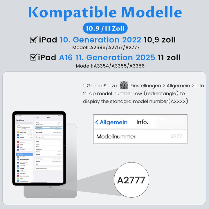OYEEICE Hülle mit Tastatur für iPad A16 11 Generation 2025/10 Generation 2022 (11/10.9 Zoll), Vergrö