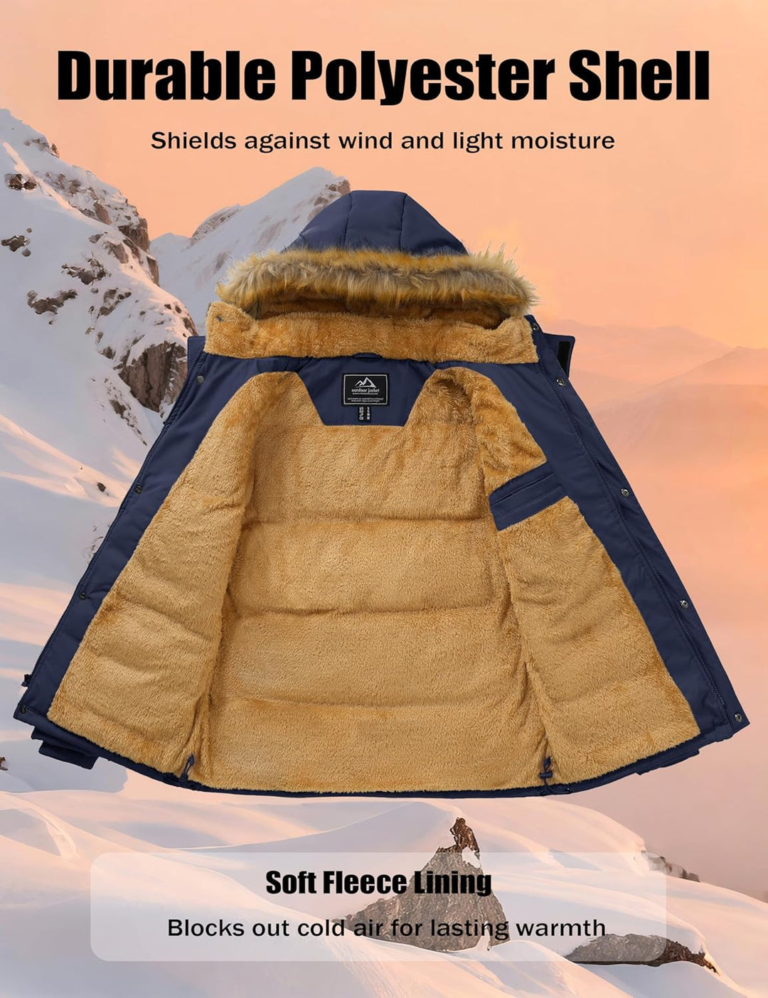 MAGCOMSEN Herren Winter Parka Jacke Winddicht Outdoor Warme Fleecejacke Freizeit Übergangsjacke Wass