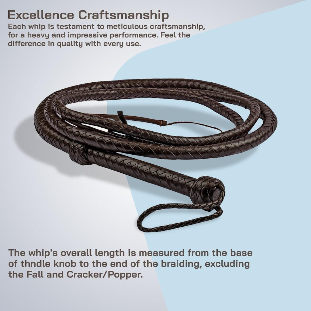 HADZAM Indiana Jones Peitsche, 3 m, 12 Zöpfe aus echtem Rindsleder, Seilkern, BullWhip, viele Farben