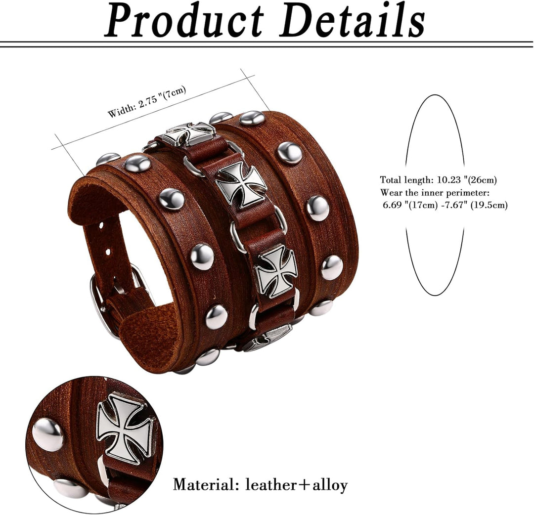 OIDEA 3PCS Herren Leder Armband Set (Punk Rock Stil 4.1cm-5cm Breite Gross geflochtene handgefertigt