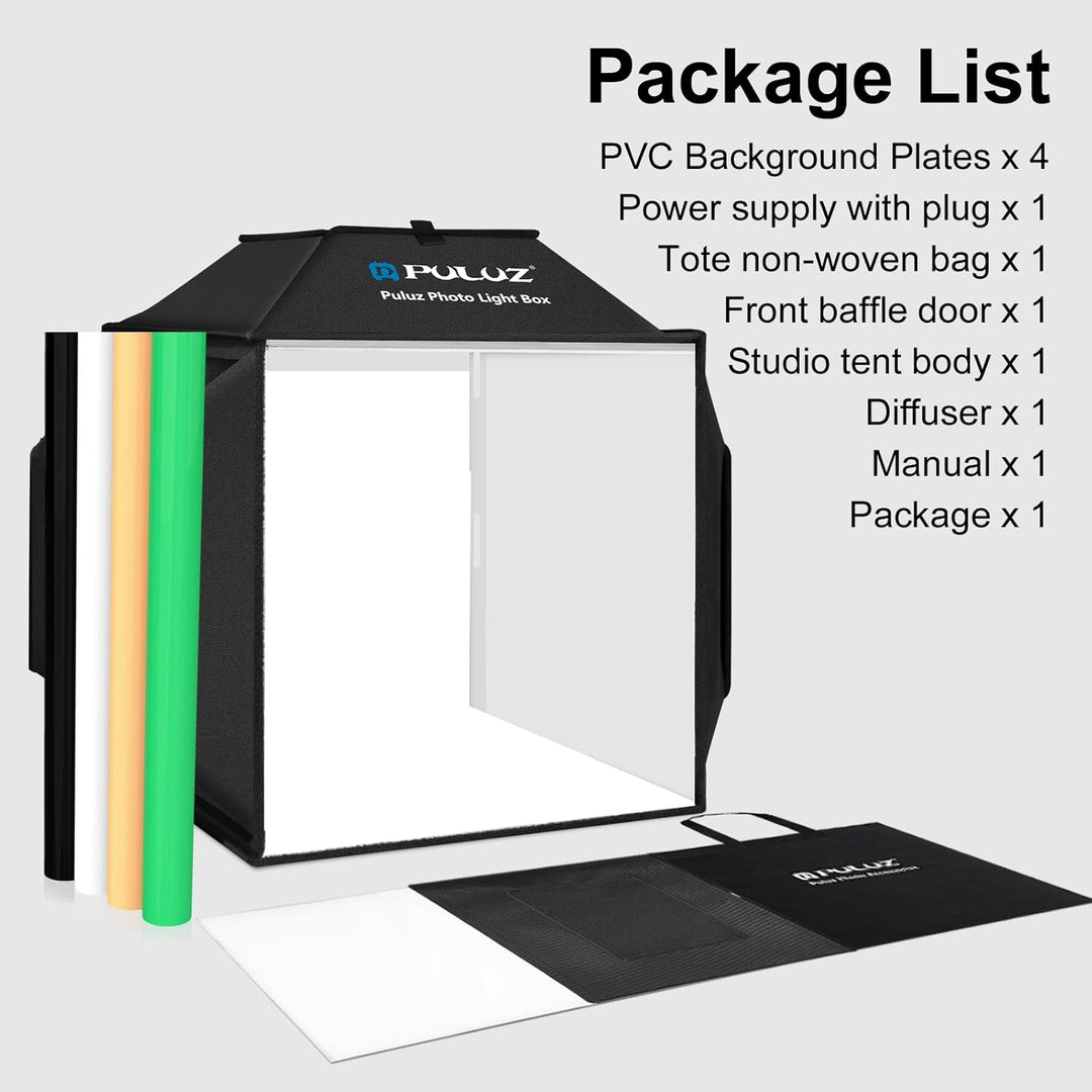 PULUZ 40 cm Fotobox Softbox 40x40cm Fotostudio Lichtzelt mit 5500K Beleuchtung & 4 Farben Hintergrün