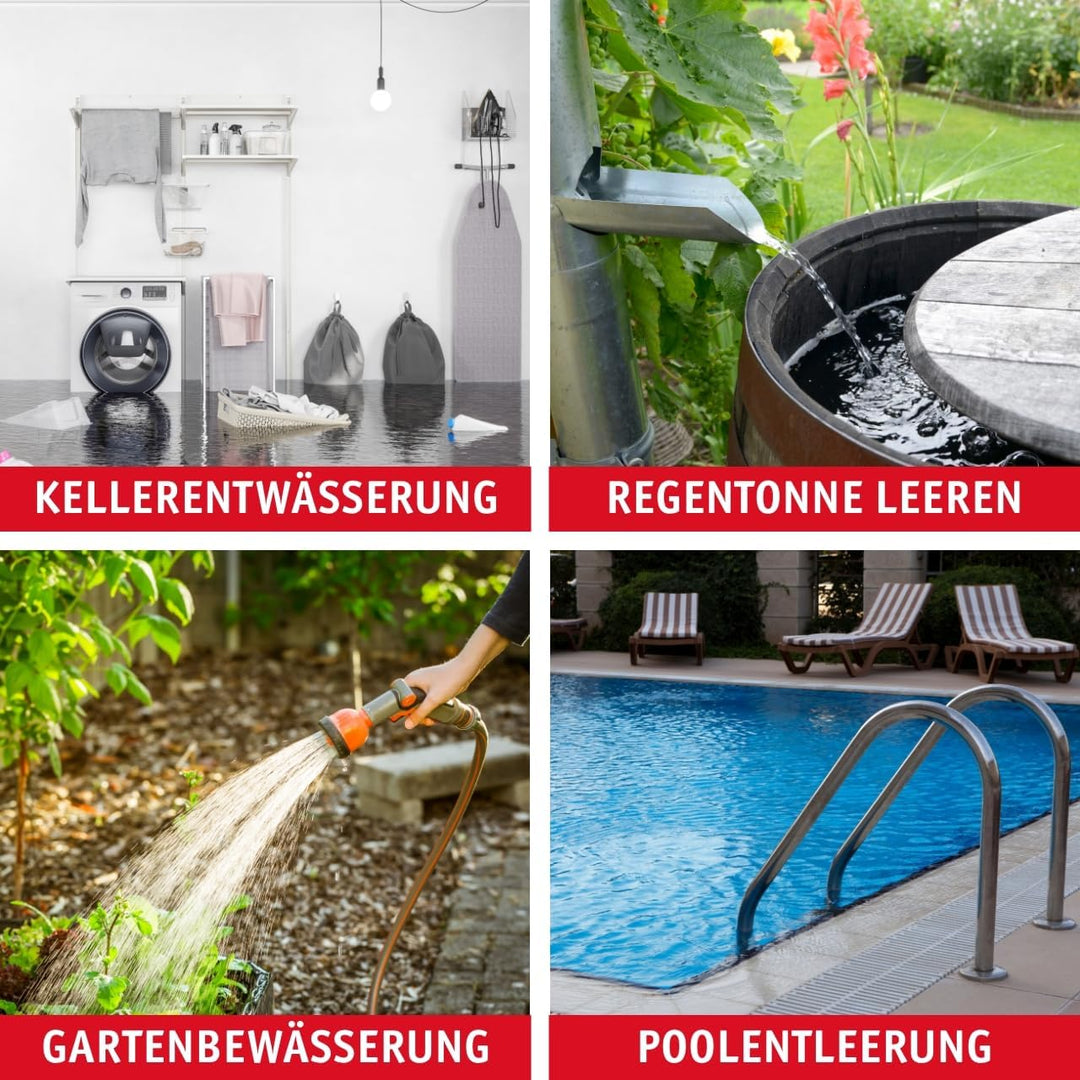 WALTER Schmutzwassertauchpumpe Set (550W, 10.500l/h, Förderhöhe max. 7m, Anschlusskabel 10m, Schwimm