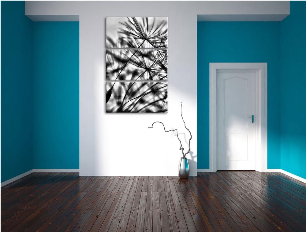 Pixxprint Monocrome, Pusteblumen mit Tautropfen 3-Teiler Leinwandbild 120x80 Bild auf Leinwand