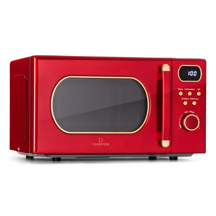 Klarstein Mikrowelle mit Grill, 800 Watt Mikrowelle Klein, 3-in-1Edelstahl-Mikrowelle Rot, Kleine 20
