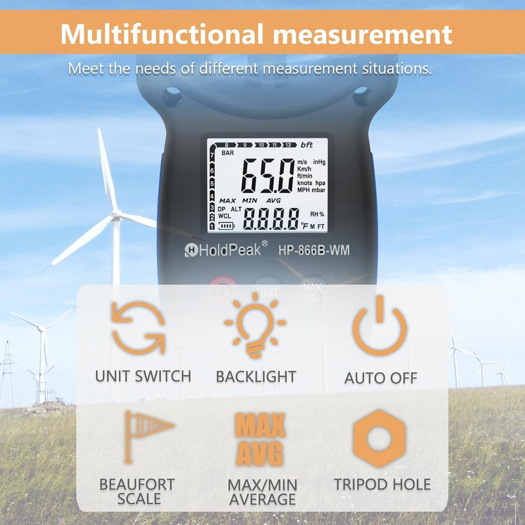 Windmesser Windmessgerät, Digitaler Windmesser für Windgeschwindigkeit Temperatur Wind Chill Tester