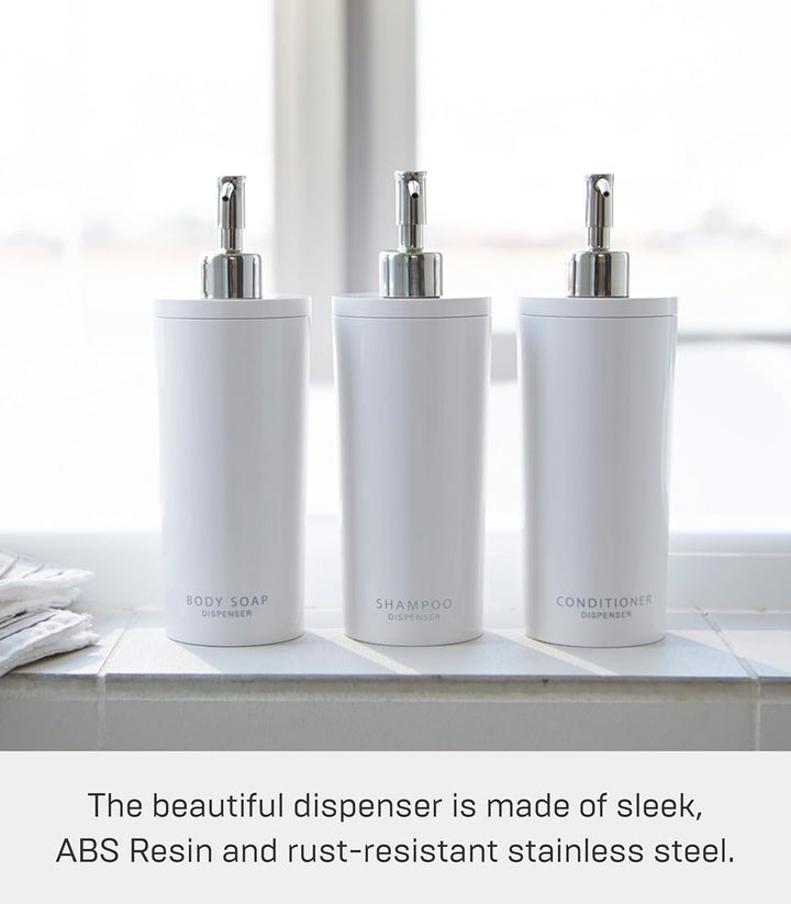 Yamazaki 2932 Tower-Körper-Seifenspender, Moderne Flaschenpumpe für Dusche, rund, weiss, Weiss