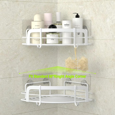 STEUGO Eckdusche mit 4 Haken, selbstklebend, Badezimmer-Duschstange, rostbeständiger SUS304-Edelstah