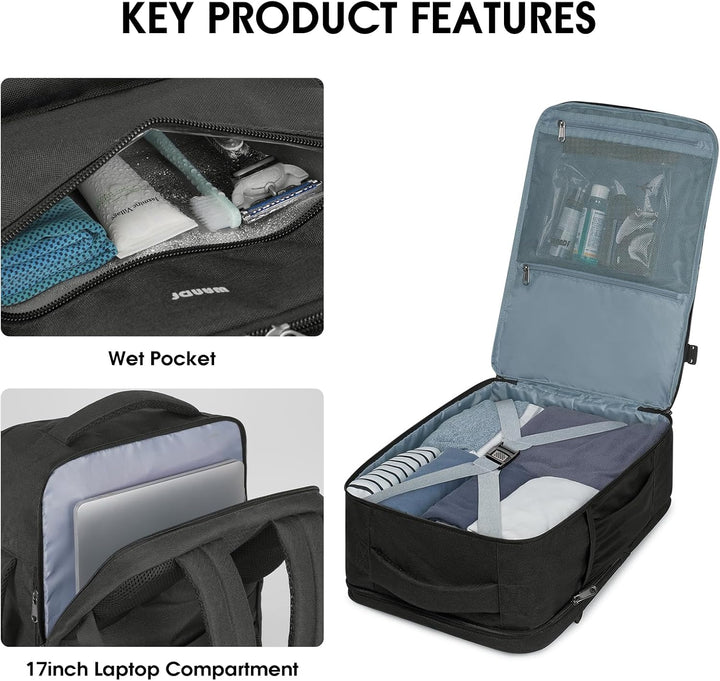 WANDF Handgepäck Rucksack 45x36x20cm für Easyjet Airlines, Untersitz-Reise-Handgepäck-Tasche mit Nas