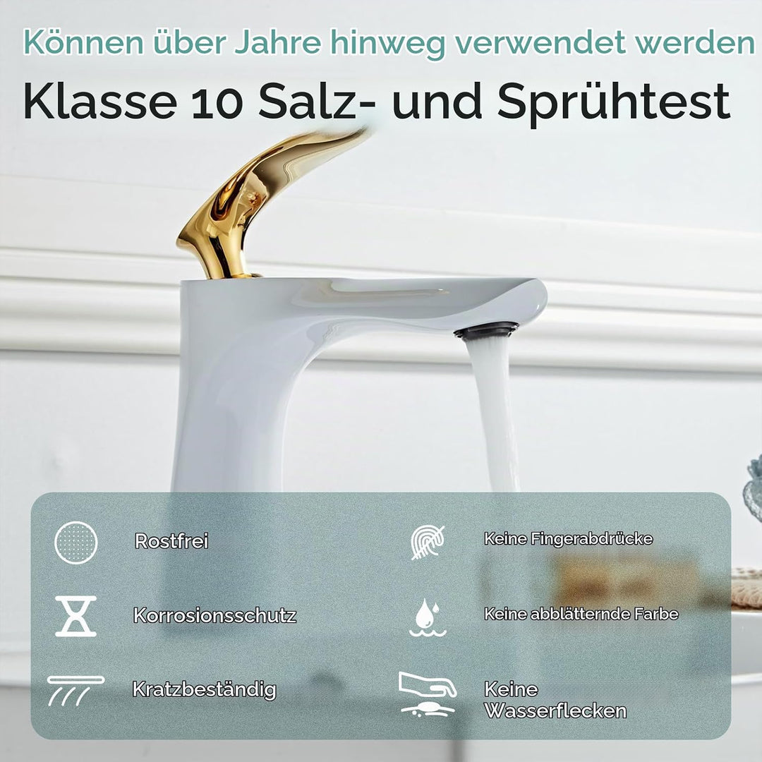 Leekayer Badezimmerarmatur weiss Gold Waschtischarmatur Einzelloch Deckmontage 1-Griff Waschbecken W