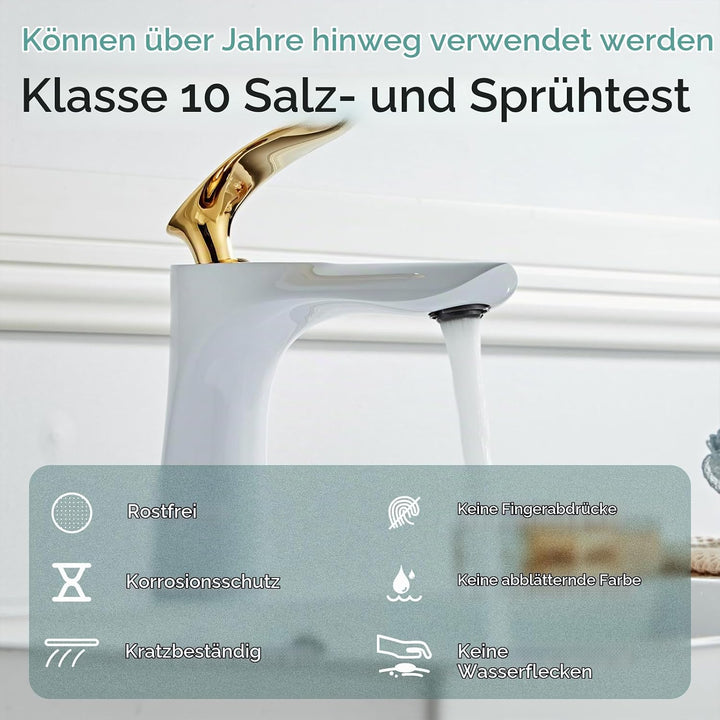 Leekayer Badezimmerarmatur weiss Gold Waschtischarmatur Einzelloch Deckmontage 1-Griff Waschbecken W