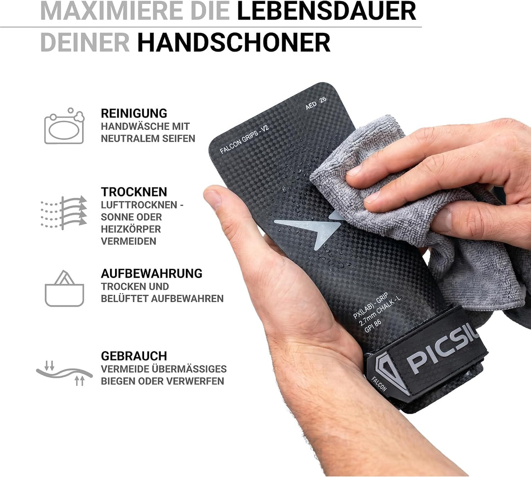 PICSIL Falcon Grips Set, Carbonfaser Grips für Chalk | Grips-Set mit Handgelenkbandagen und Tasche.