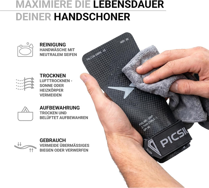 PICSIL Falcon Grips Set, Carbonfaser Grips für Chalk | Grips-Set mit Handgelenkbandagen und Tasche.