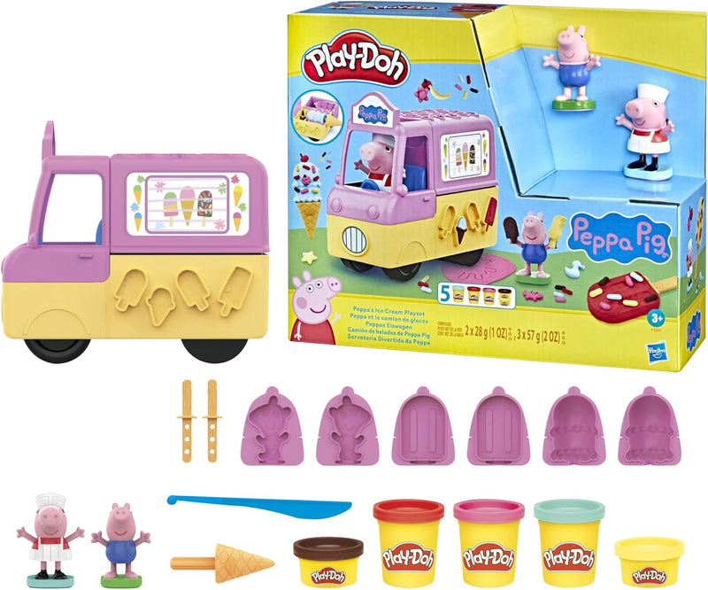 Play-Doh Peppas Eiswagen Spielset, Peppa und Schorsch Figuren und 5 Dosen, Multicolour, Einheitsgrös