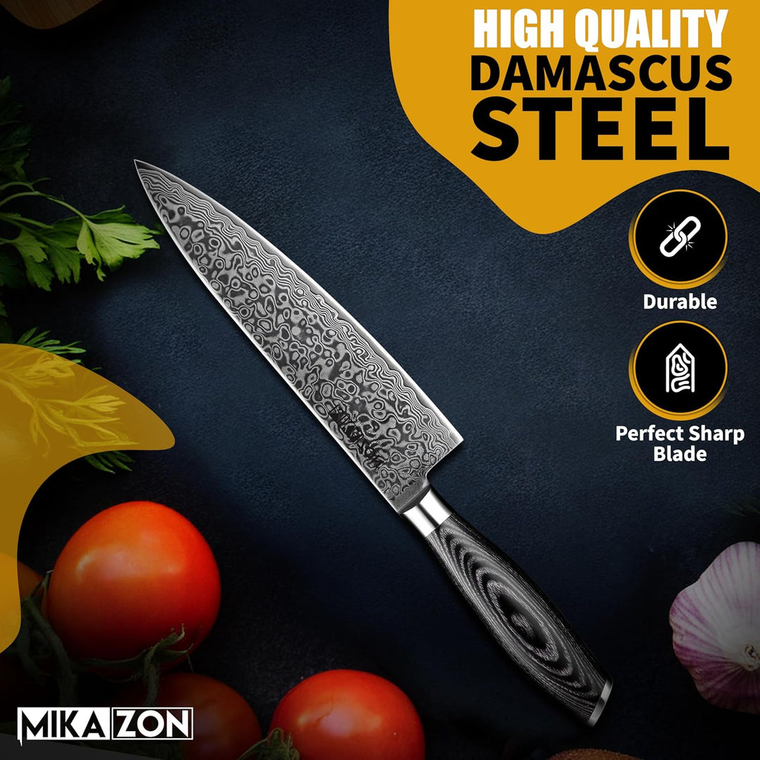 Damast Kochmesser - Professionelles 20.1 cm Küchenmesser mit 67-lagiger Stahlkonstruktion und Pakkah
