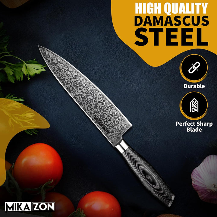 Damast Kochmesser - Professionelles 20.1 cm Küchenmesser mit 67-lagiger Stahlkonstruktion und Pakkah