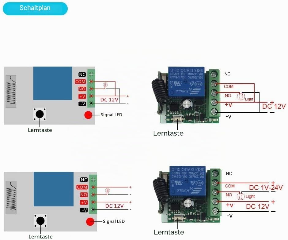 QIACHIP DC 12V Funkschalter mit Fernbedienung 433 mHz,Funk Relais 1 Kanal Momentan Toggle Latch Scha