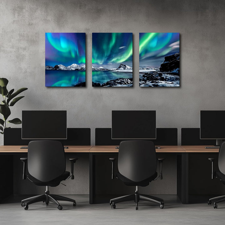hyidecorart Bilder Nordlichter, Grün Polarlicht Sternenhimmel Bild auf Leinwand, Modern Natur Aurora