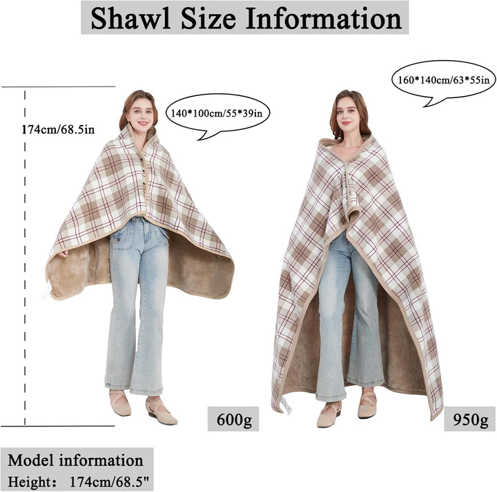 Damen Poncho Fleece Tragbare Decke, Karierte Schossdecke Bequemer Poncho Plüschdecken Überwurf Schal