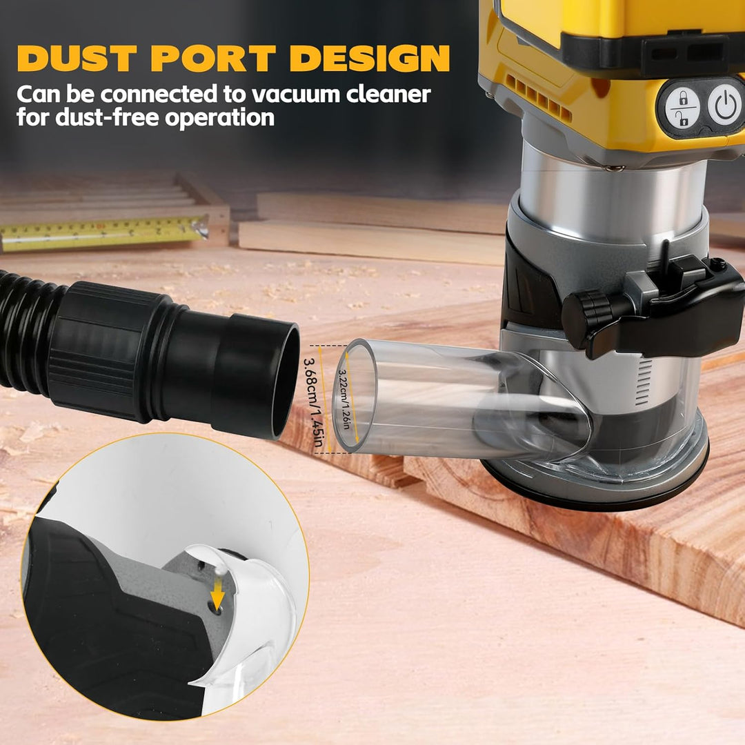 Kabelloser Power-Router kompatibel mit Dewalt 18/20 V Akku, bürstenloser Holzfräser, 5 Geschwindigke