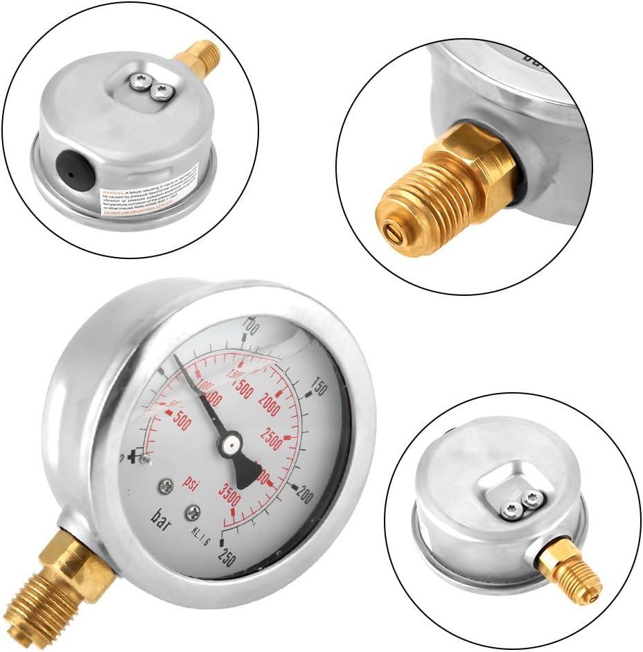 Manometer 0-250Bar 0-3750PSI G1/4 63mm Zifferblatt Hydraulische Wasserdruckanzeige Meter