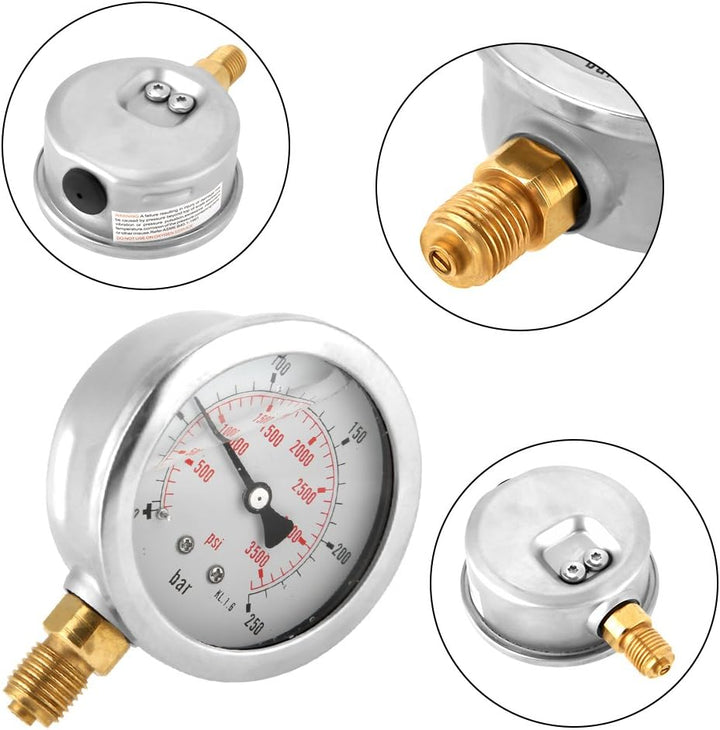 Manometer 0-250Bar 0-3750PSI G1/4 63mm Zifferblatt Hydraulische Wasserdruckanzeige Meter