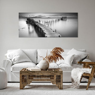 Wandbilder Dekoration Wohnzimmer Meer Brücke Landschaft Natur Panorama Bilder auf Leinwand 120x50cm