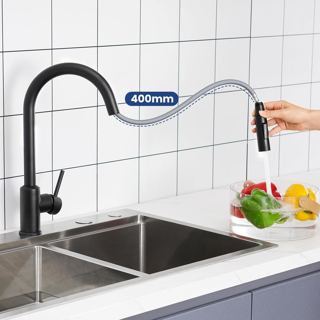 CECIPA Wasserhahn Küche Schwarz, Mischbatterie Küche mit Hohem Bogen, Hochdruck Küchenarmatur mit Br
