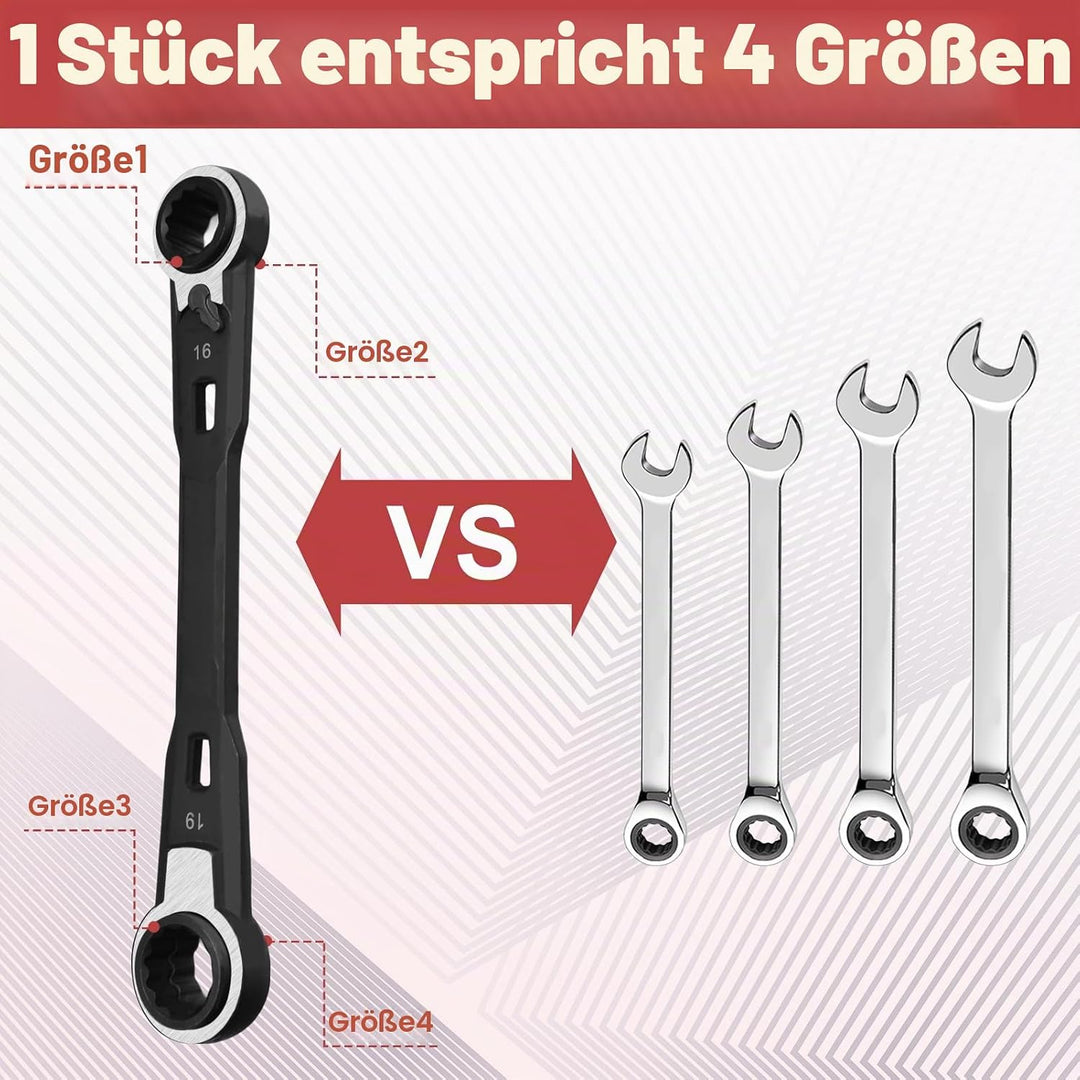 4-in-1 umkehrbarer Ratschenschlüssel-Set metrisch 16mm 17mm 18mm 19mm Doppel-Ringschlüssel-Set Ratsc