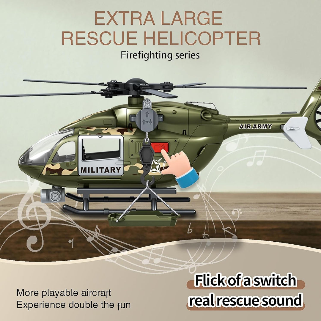 Grünes Militärspielzeug mit grossem Hubschrauber, Armeespielzeug mit Lichtern und Geräuschen, Geburt