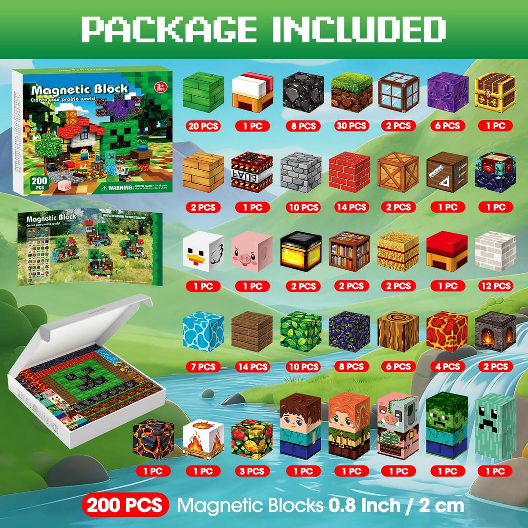 Magnetische Bausteine 200 PCS, Magnetic Building Blocks ab 3 Jahre | Waldthema, Spielzeug ab 3 Jahre