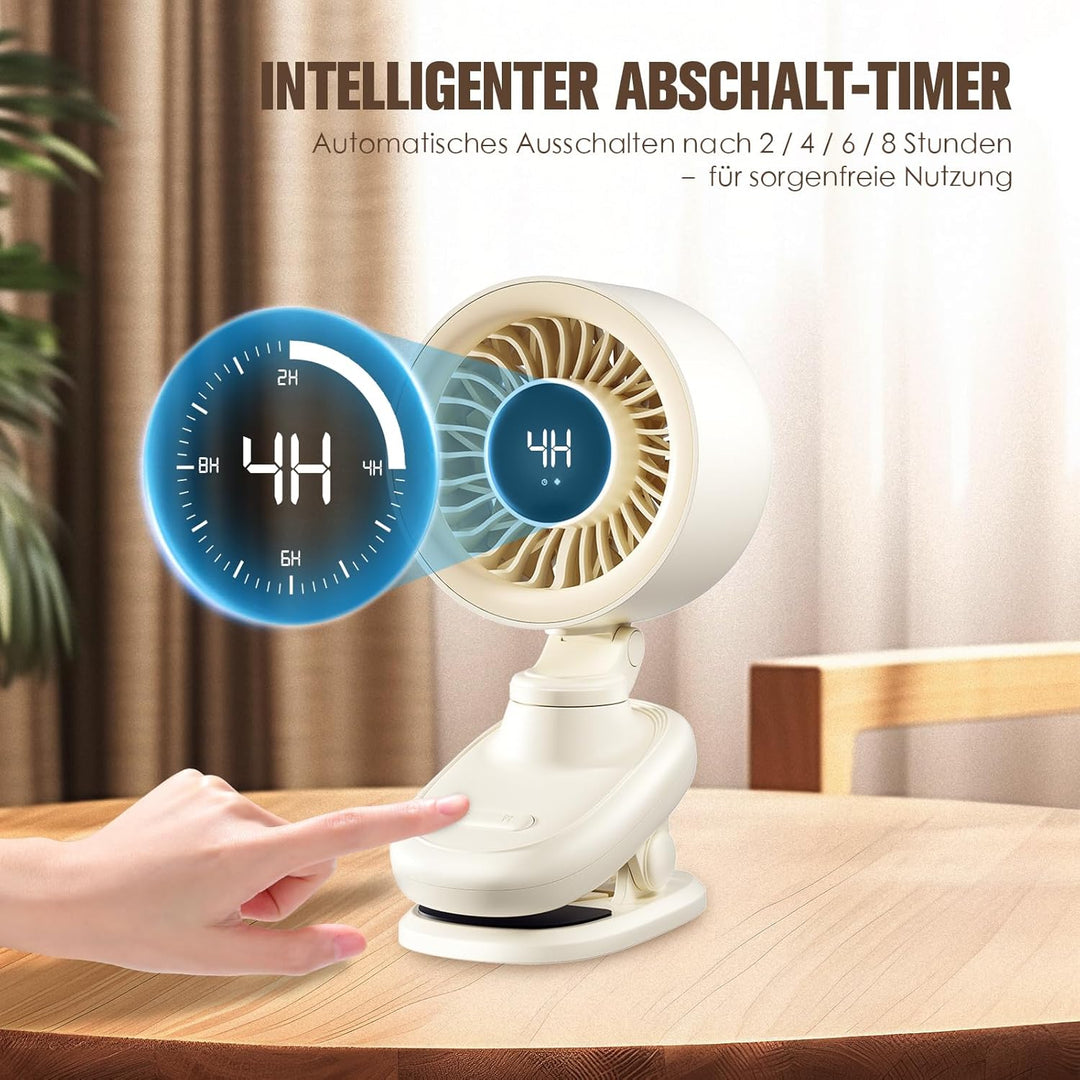TRILINK Clip-Ventilator Akku, mini USB Tischventilator mit Oszillation, Timer, stufenloser Regelung