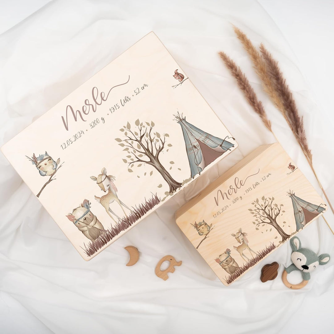 KIDSMOOD - Erinnerungsbox Baby, personalisierte Holzkiste mit Deckel, Ideal zur Aufbewahrung von Eri