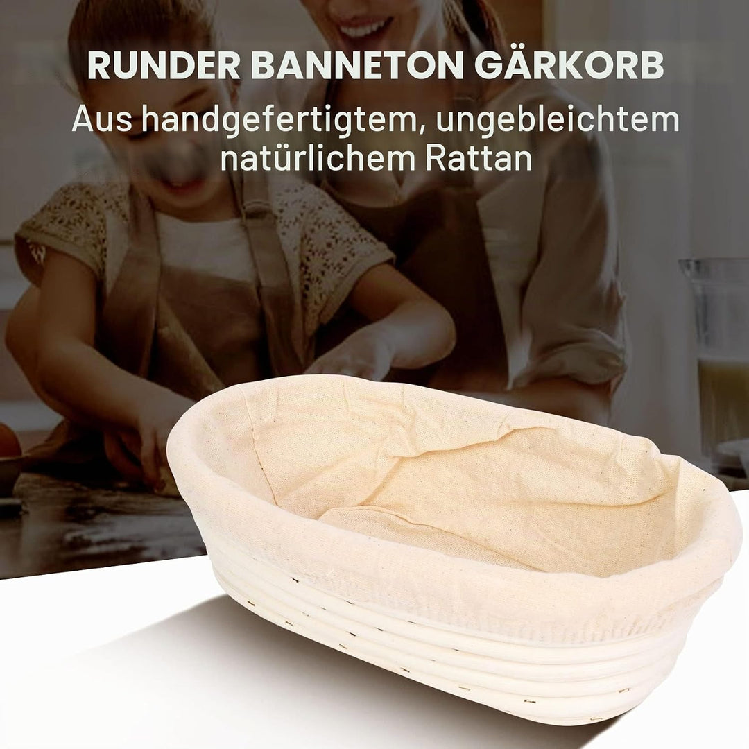 2 Stück Gärkörbchen, Brotkorb mit Einlage &amp; Teigschaber &amp; Brotlame, Gärkorb Oval Brotkörbchen, Ratta