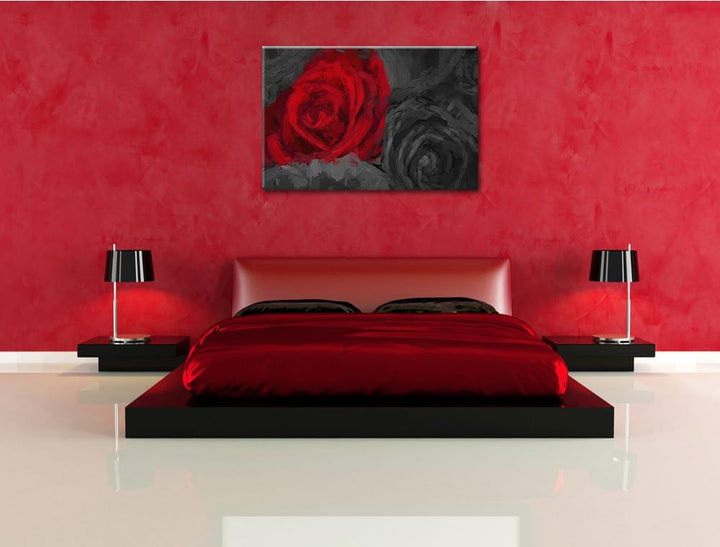 romantische rote Rosen schwarz/weiss Deluxe Format: 100x70 cm auf Leinwand, XXL riesige Bilder ferti