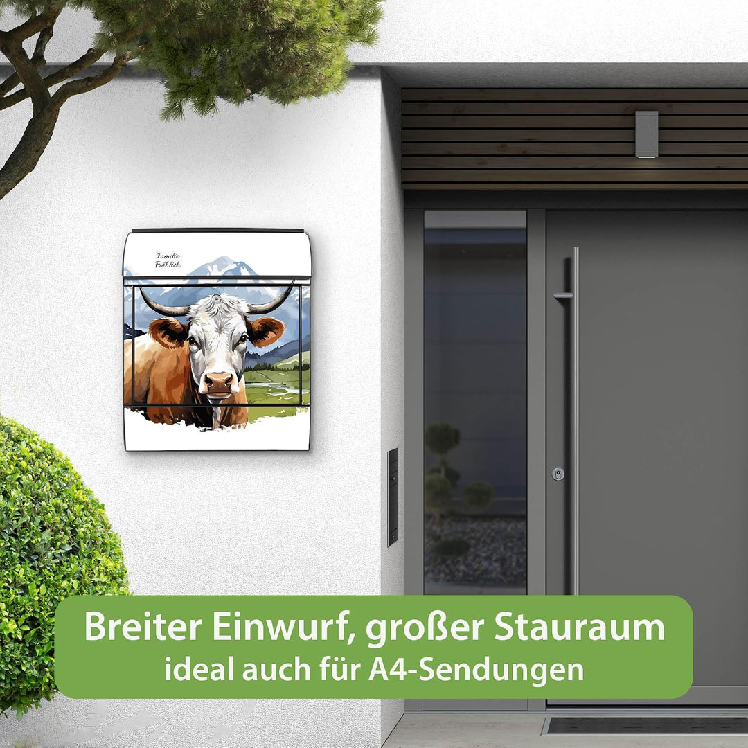 banjado Design Briefkasten personalisiert 38,5x46,5x13cm &amp; 2 Schlüssel - Briefkasten Stahl Schwarz Z