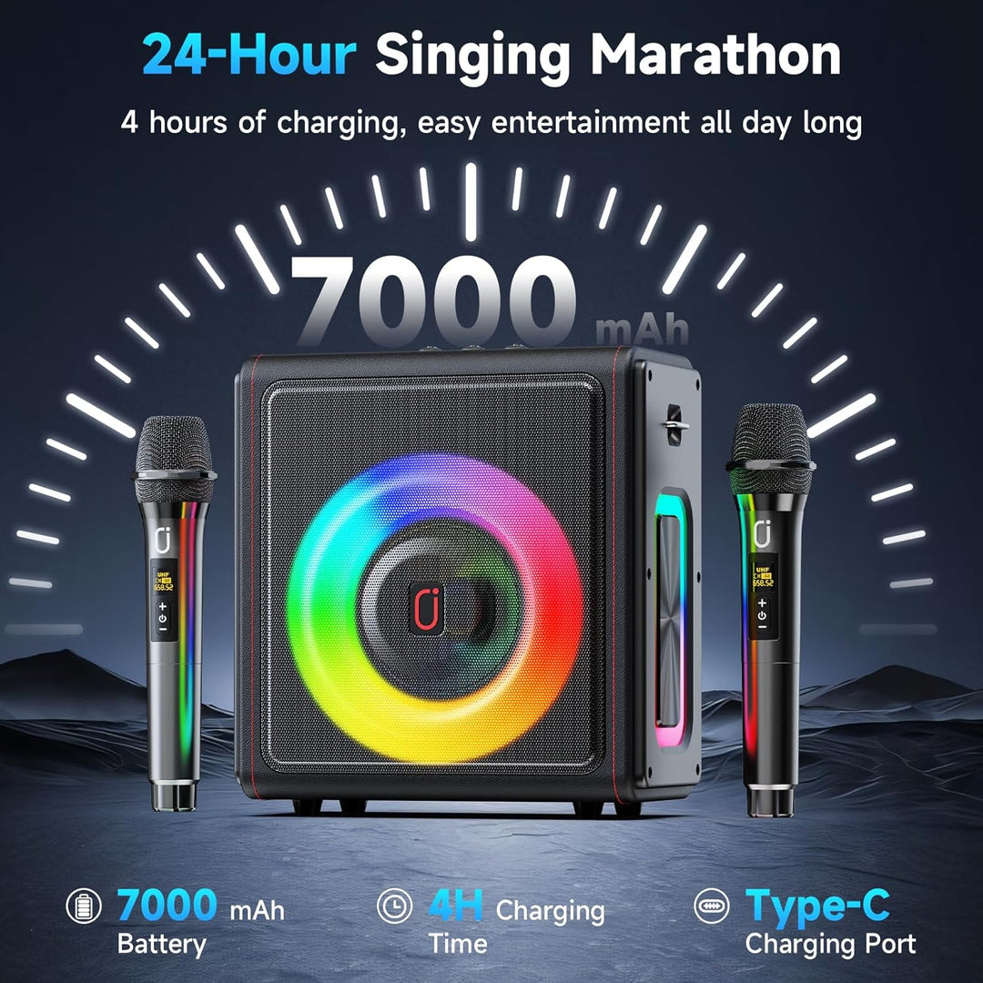 HWWR Karaoke maschine, Tragbarer Bluetooth 5.3 Lautsprecher, Karaoke Anlage mit 3 mikrofonen, 300W V