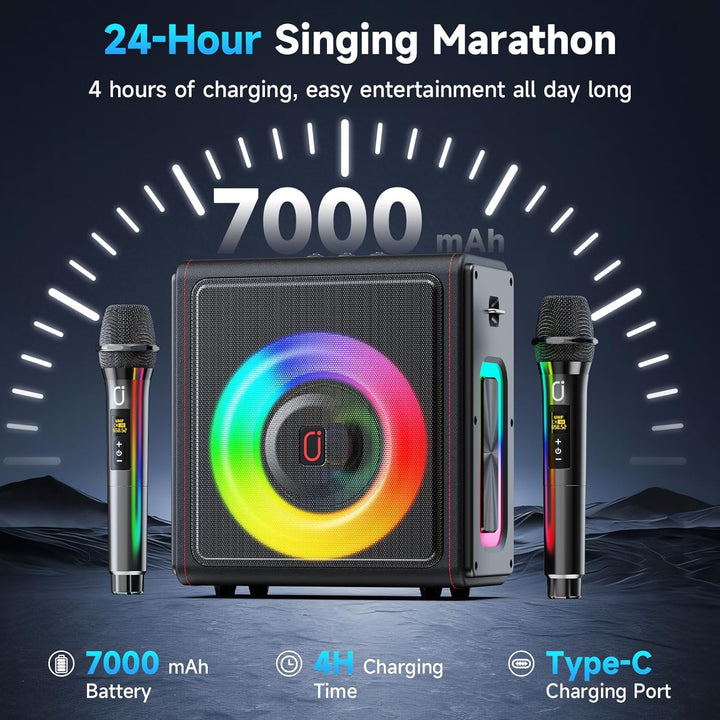 HWWR Karaoke maschine, Tragbarer Bluetooth 5.3 Lautsprecher, Karaoke Anlage mit 3 mikrofonen, 300W V