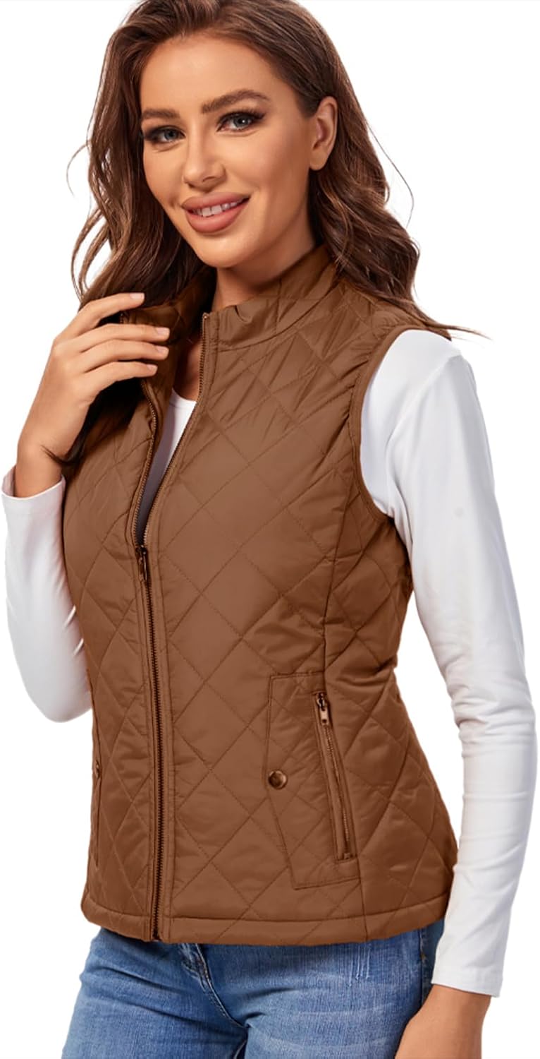 fuinloth Damen Weste mit Stehkragen Westen Steppweste Leicht Ärmellos Jacke mit Reissverschluss Tasc