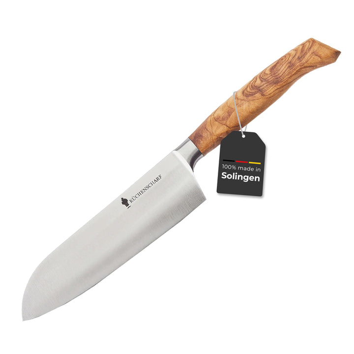 Profi Santoku Küchenmesser 16 cm mit Olivenholzgriff - Ergonomisches Kochmesser aus 100% Edelstahl f