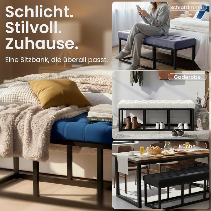 CLP Sitzbank Polson, modern, schwarzes Metallgestell, gestepptes Samt, Bodenschoner, für Wohnzimmer,