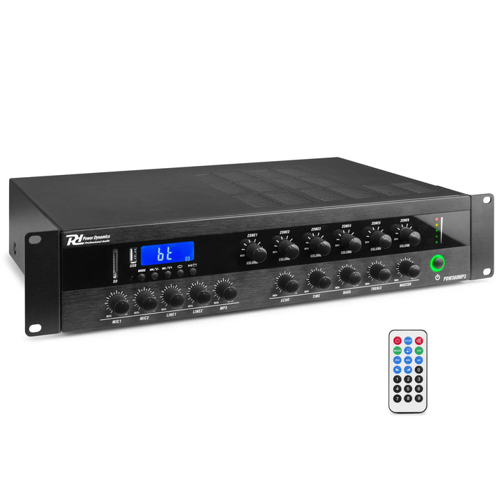 Power Dynamics PDW500MP3 - Verstärker, PA Mixer, 6-Zonen-Verstärker, 500 Watt, Bluetooth, MP3, für 1
