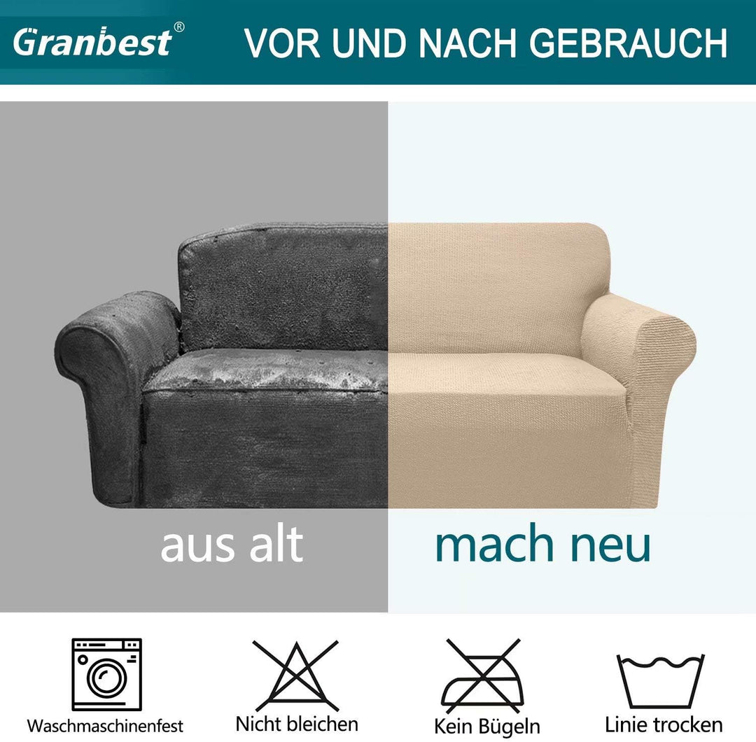 Granbest Dicke Sofabezug 4 Siter Stretch und Stilvolle Couchbezug Möbelbezüge Anti Rutsch Kratzfest